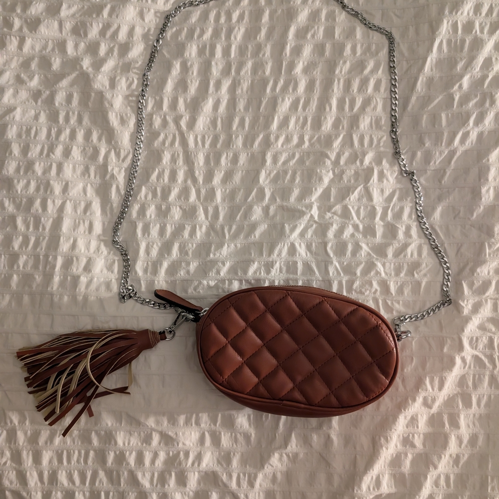 Luxurious Brown Quilted Crossbody Bag with Silver Chain